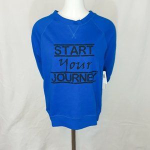 3/4 Sleeve Pink Lotus Start Your Journey Solid Blue Tee Shirt XS